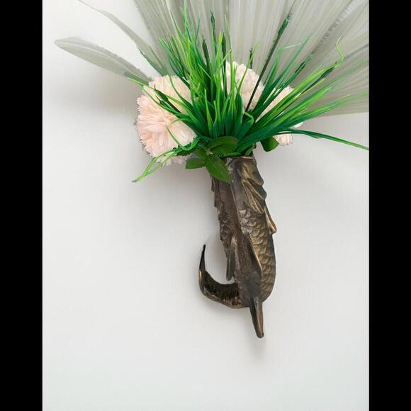 VTG Koi Fish Brass Vase Statue Sculpture Home Decor - Picture 3 of 15